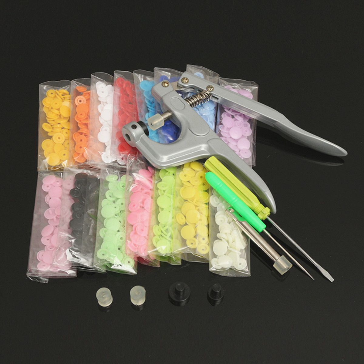 150PcsSet-Plastic-Resin-T5-Fastener-Snap-Kam-Buttons-Pliers-Kit-DIY-Crafts-1097681