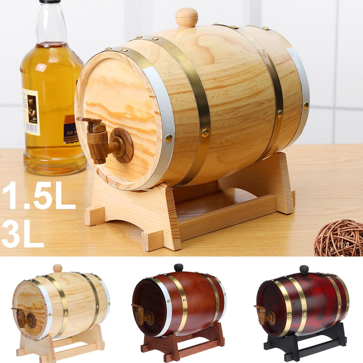 153L-Wood-Barrel-Oak-Brewing-Vintage-Keg-Wines-Whiskey-Home-Storage-Holder-1744767