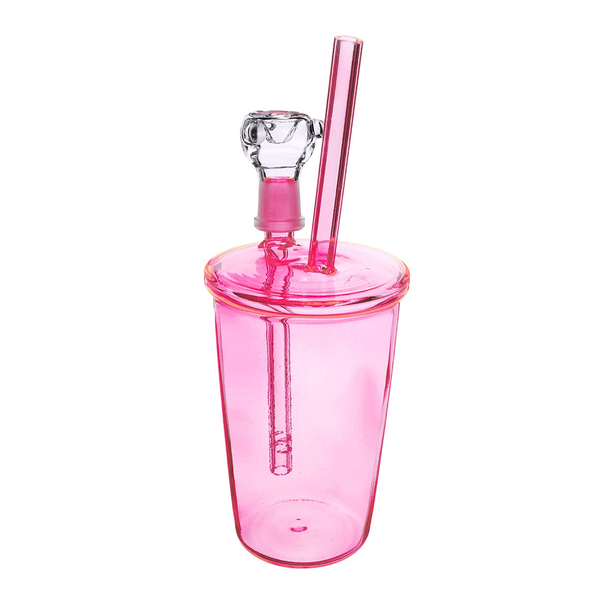 205mm807quot-Water-Glass-Pipe-Straw-Bottle-Glassware-Clear-Pink-1462096