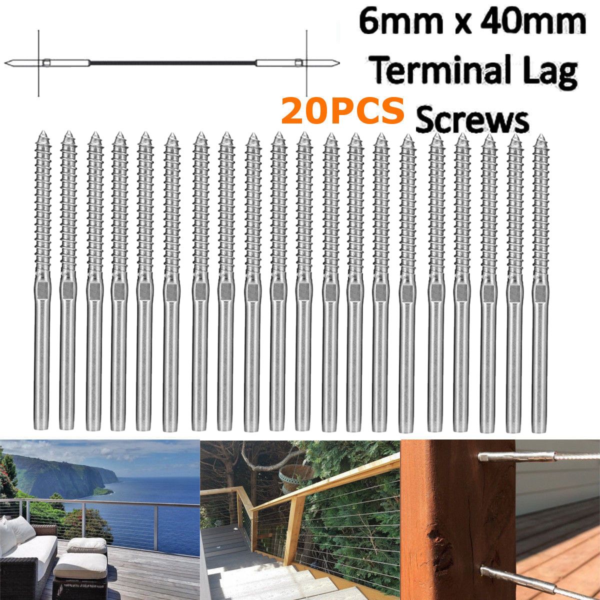 20Pcs-Left-Hand-therad-Steel-Wire-Rope-Balustrade-Kit-Lag-Screw-Terminal-Swage-32mm-for-18quot-Cable-1310035
