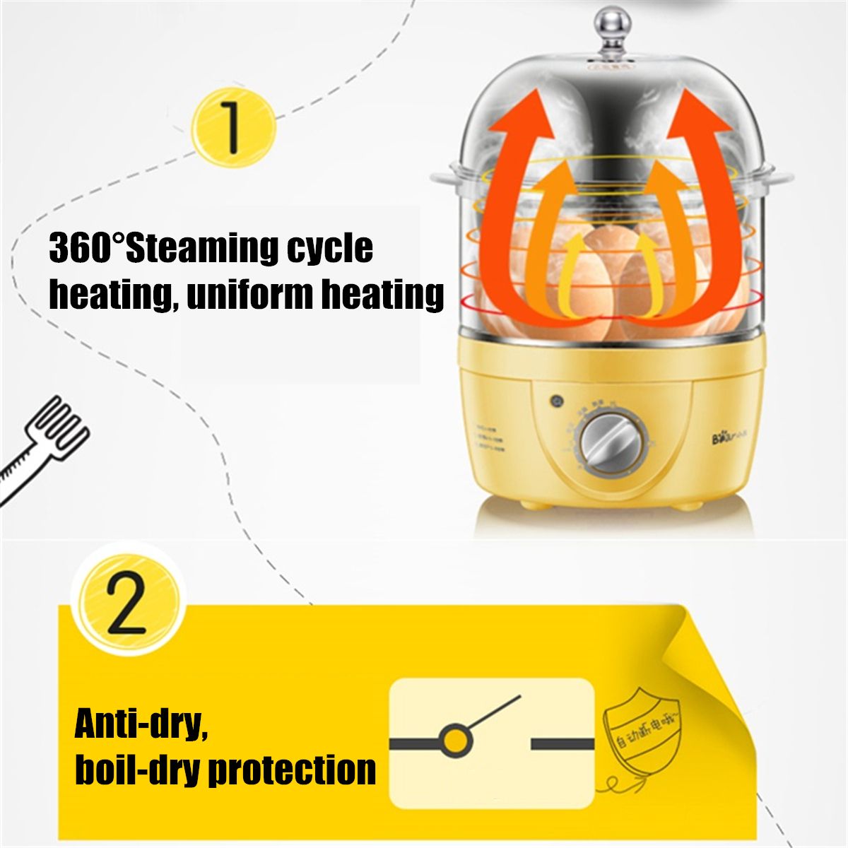 220V-360W-Yellow-Stainless-Steel-Egg-Boiler-Machine-Multi-function-with-Automatic-Power-Off-for-14Pc-1481736