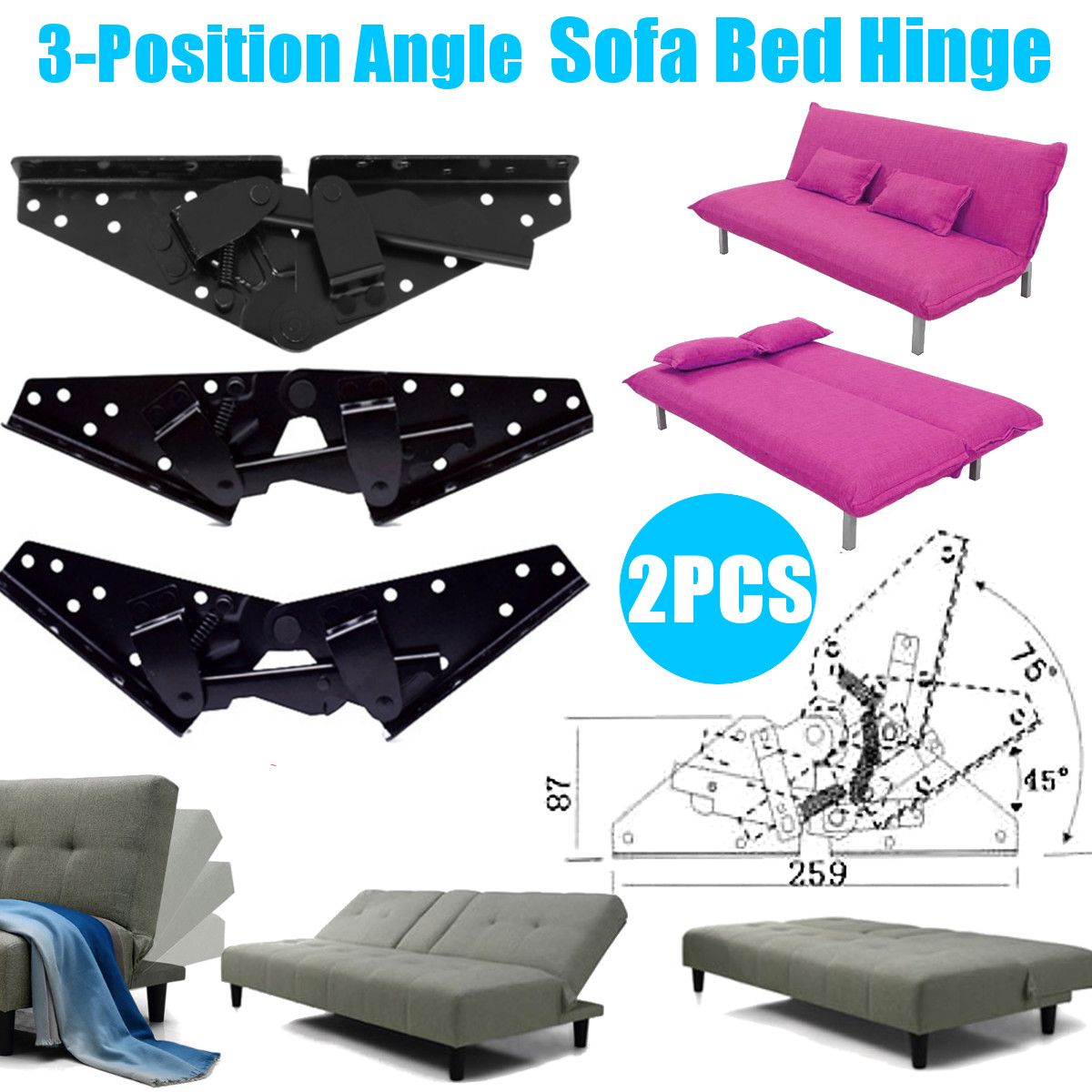 2Pcs-Sofa-Bed-Bedding-Furniture-Adjustable-3-Position-Angle-Mechanism-Hinge-Hardware-1366352