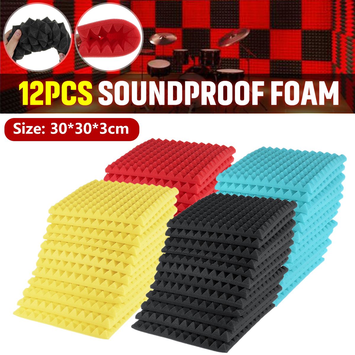 30x30x3cm-12PCS-Soundproof-Foams-Sponge-Sound-Insulation-Studio-Wall-Panel-Tiles-1737151