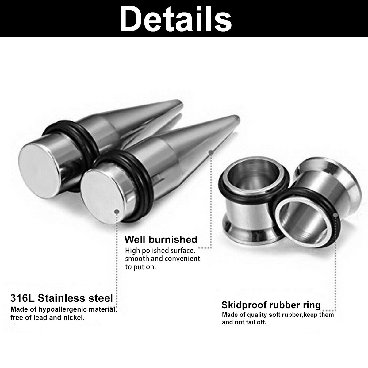36-Pcs-16-10mm-Taper-Stretcher-Piercing-Ear-Gauge-Set-Steel-Tunnel-Plug-Expander-1725774