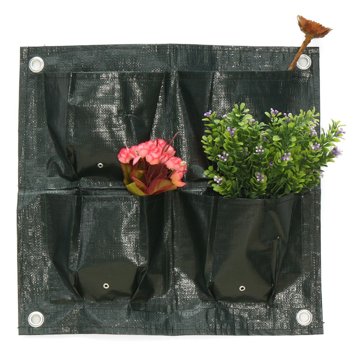 4-Pockets-Home-Garden-Balcony-Plant-Bags-Hanging-Flower-Pot-PE-Planting-Grow-Bag-1254017