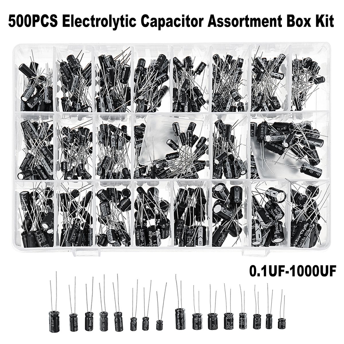 500PCS-Electrolytic-Capacitor-Assortment-Box-Kit-01UF-1000UF-16V-50V-24-Values-1308891