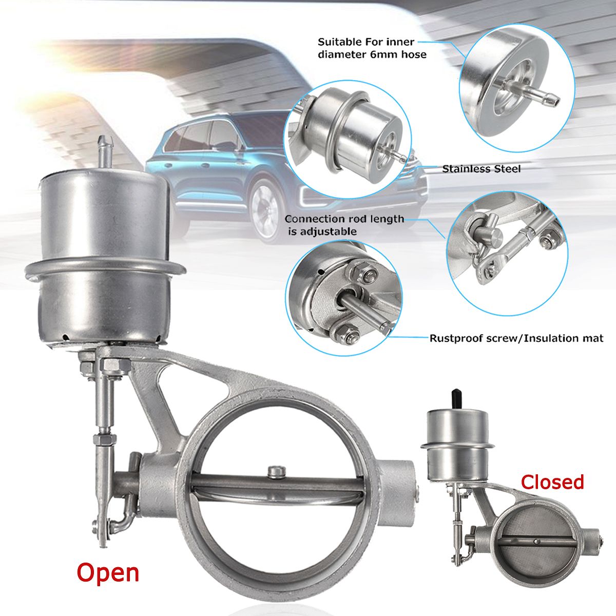 63mm-25-Stainless-Exhaust-Control-Valve-Switch-Kit-Vacuum-Actuator-OpenClose-Style-1548068