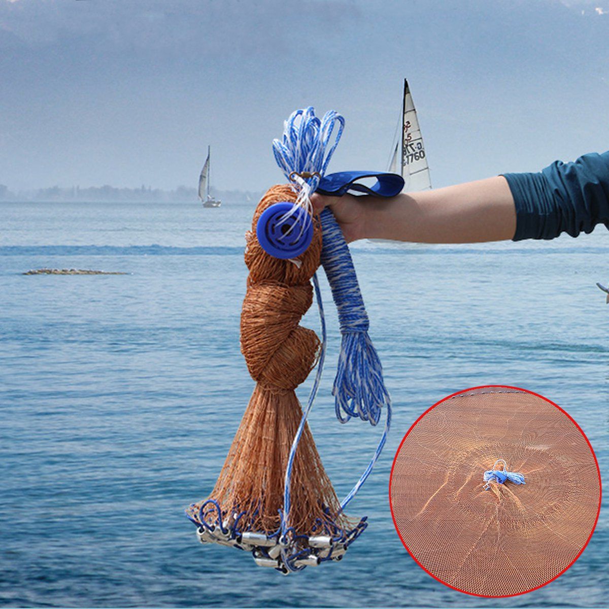 8FT-24m-Strong-Nylon-Mesh-Fishing-Net-Bait-Easy-Throw-Hand-Casting-34quot-w-Sinker-1637469