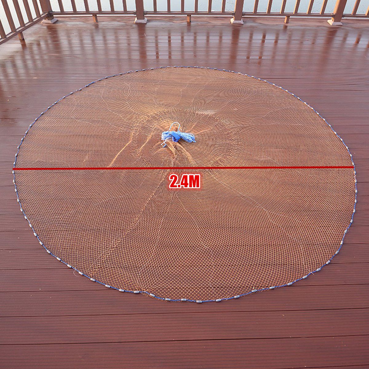 8FT-24m-Strong-Nylon-Mesh-Fishing-Net-Bait-Easy-Throw-Hand-Casting-34quot-w-Sinker-1637469