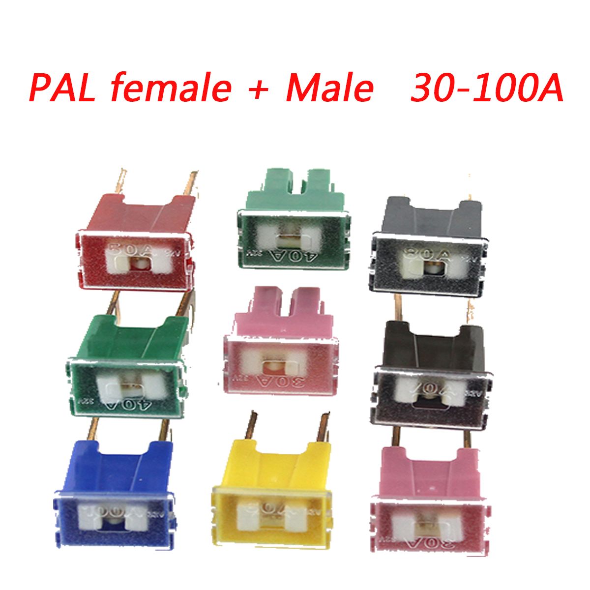 9Pcs-30-100A-ABSCopper-Auto-Male-Female-Fuse-7-Colors-PAL-Replacement-Accessories-1441595