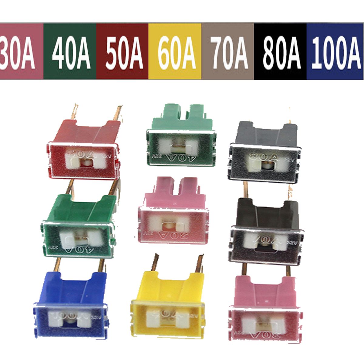 9Pcs-30-100A-ABSCopper-Auto-Male-Female-Fuse-7-Colors-PAL-Replacement-Accessories-1441595
