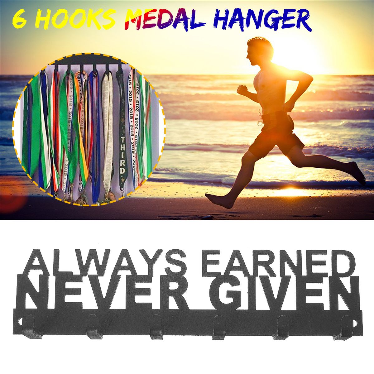 Always-Earned-Never-Given-Medal-Hanger-Sport-Iron-Metal-Display-Rack-Holder-Decorations-1560485