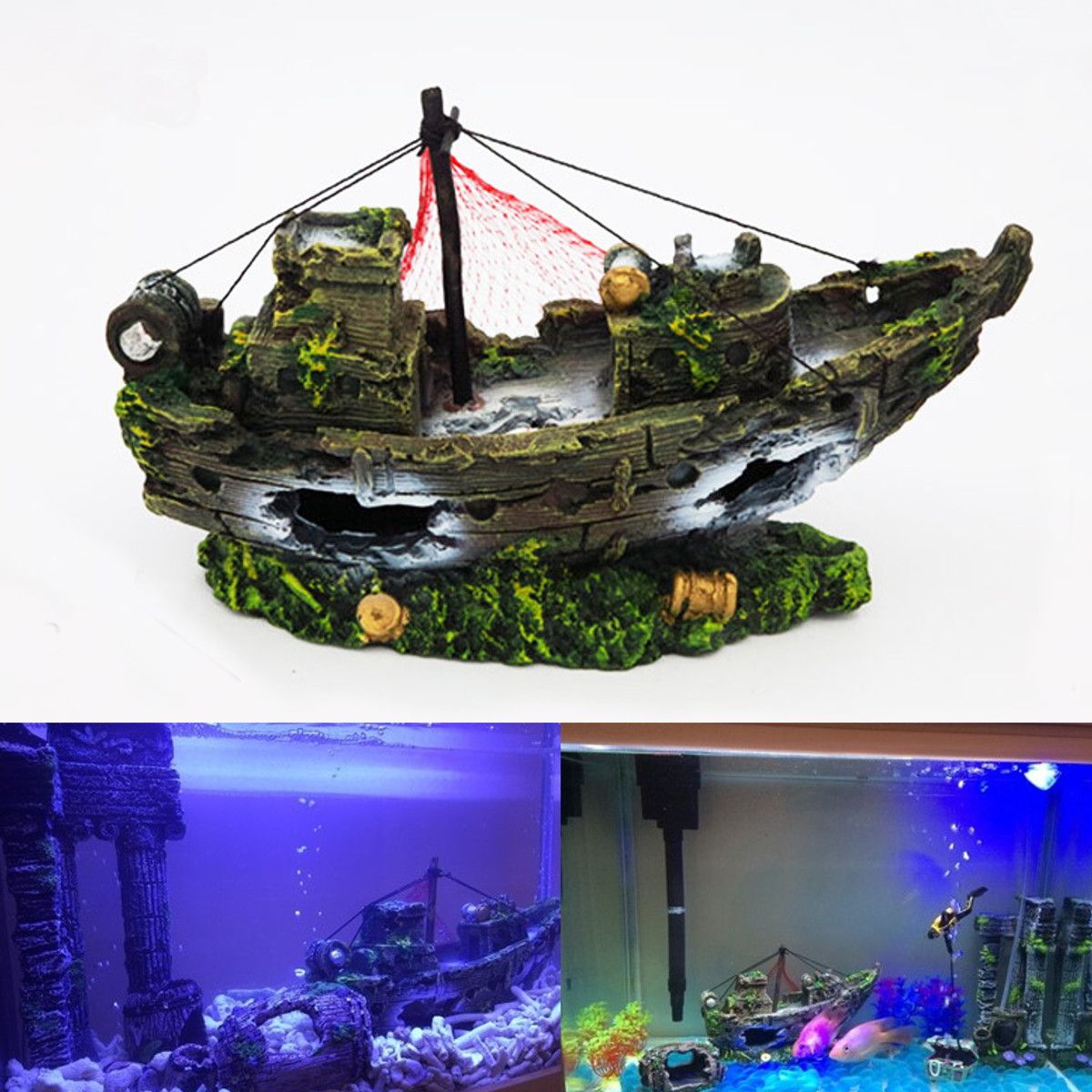 Aquarium-Ornament-Wreck-Sailing-Boats-Sunk-Ship-Destroyer-Fish-Tank-Cave-Decor-Model-1575334