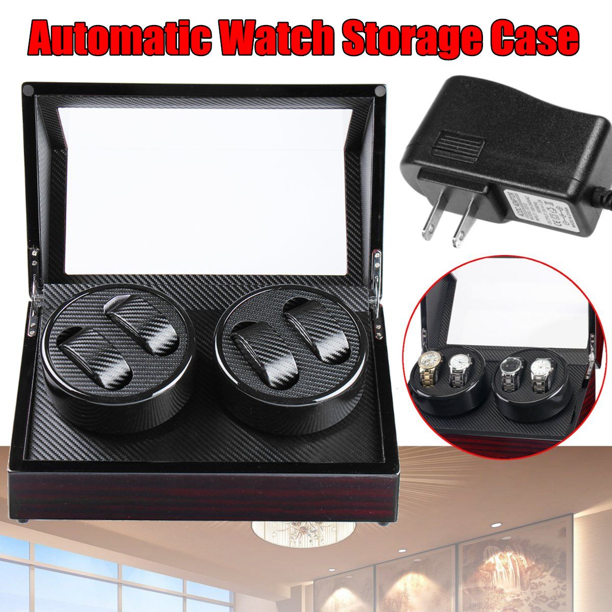 Automatic-Watch-Winder-Carbon-Fiber-Jewelry-Storage-Case-Watches-Display-Box-2-Unites-1232086