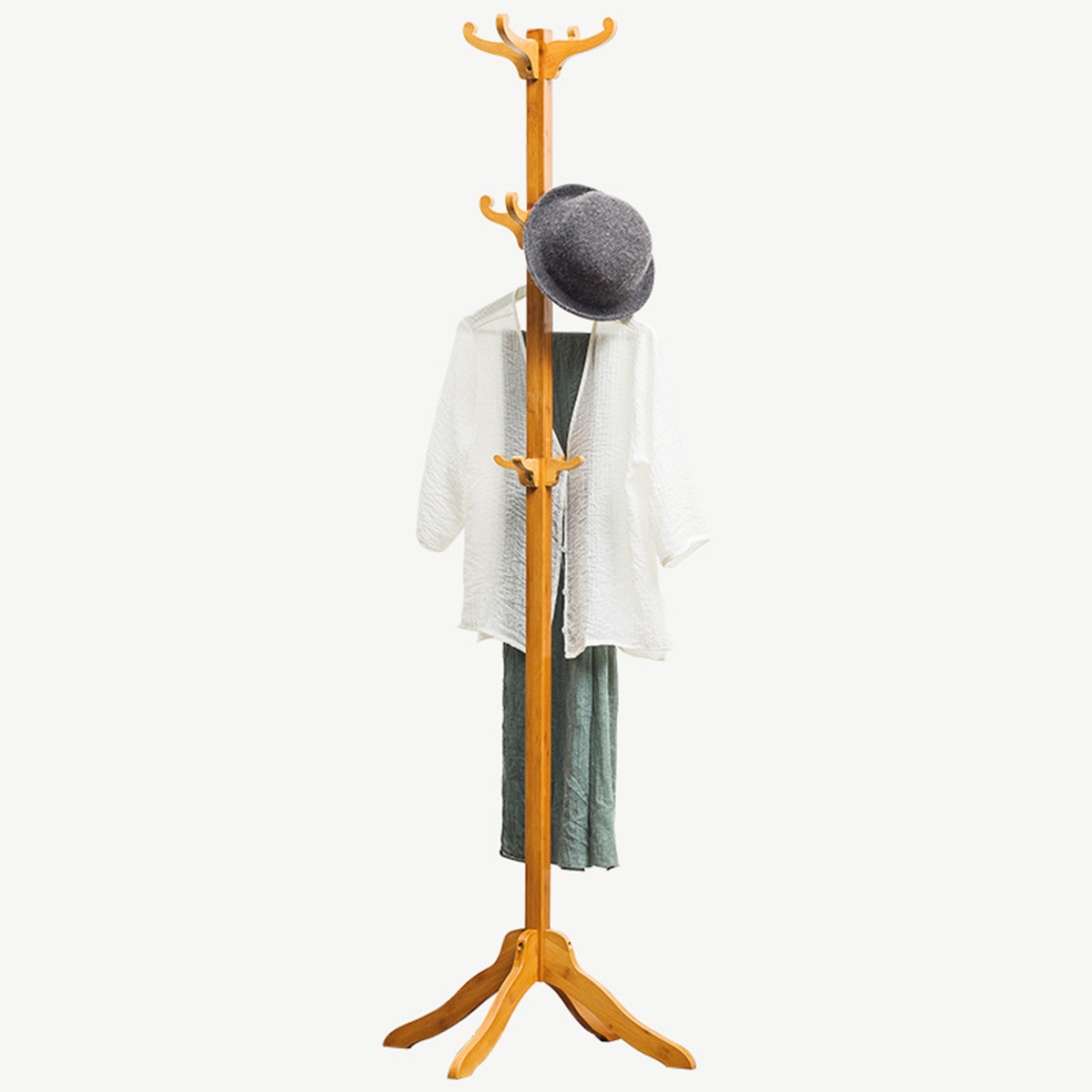 Coat-Rack-Stand-12-Hooks-Cloth-Hat-Bamboo-Hanger-Storage-1550007