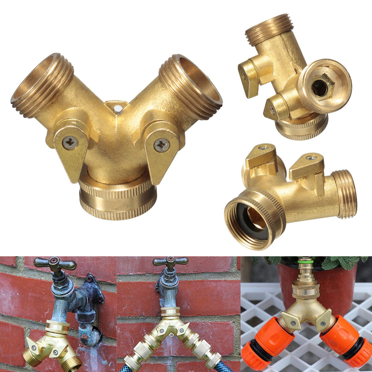 EUUS-Standard-34-quot-Brass-Garden-Irrigation-Hose-Splitter-Faucet-Manifold-2-Way-Y-Shape-Adapter-Pi-1742643