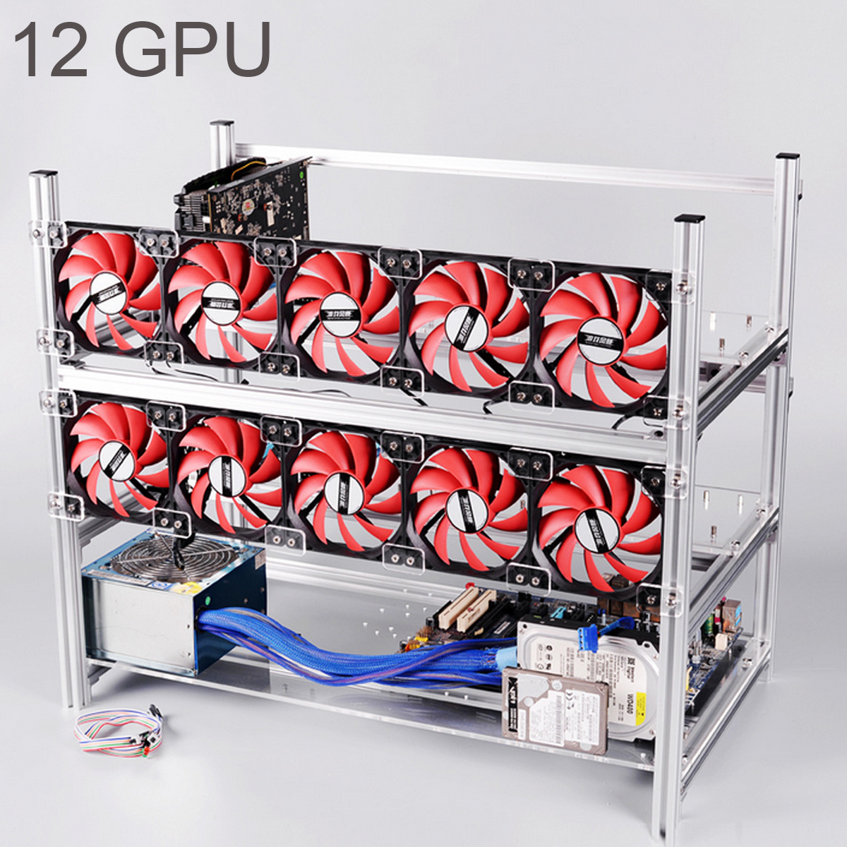 Excellwayreg-Aluminum-Open-Air-Mining-Rig-Stackable-Frame-Case-For-12-GPU-ETH-Ethereum-1208343