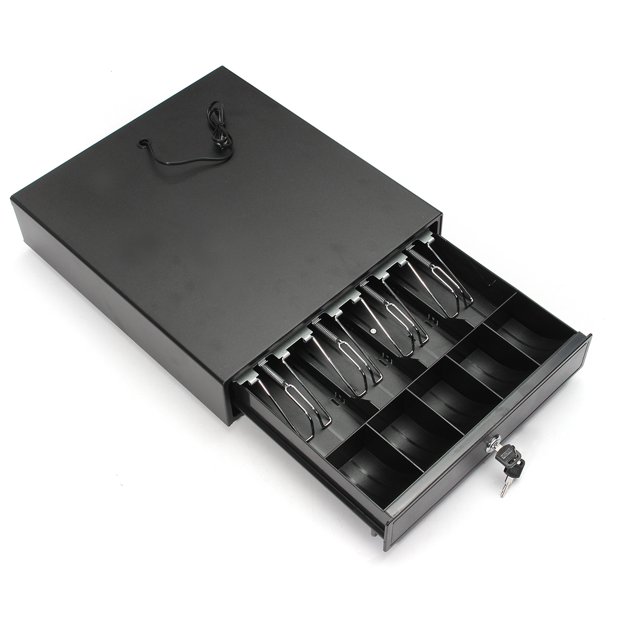 Heavy-Duty-Cash-Drawer-Box-Money-Box-POS-Register-RJ-11-Key-Lock-With-4-Bill-5-Coin-Trays-1409011