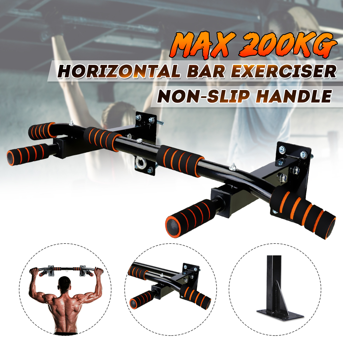 Indoor-Black-Metal-Horizontal-Bar-On-Wall-Pull-ups-Home-Wall-Fitness-Exerciser-Set-1713639