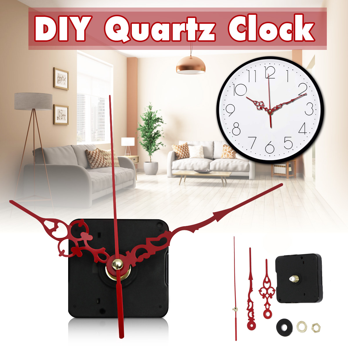 Kit-Quartz-Clock-Movement-Spindle-Mechanism-Parts-Tool-Set-with-Red-Hands-DIY-1338649