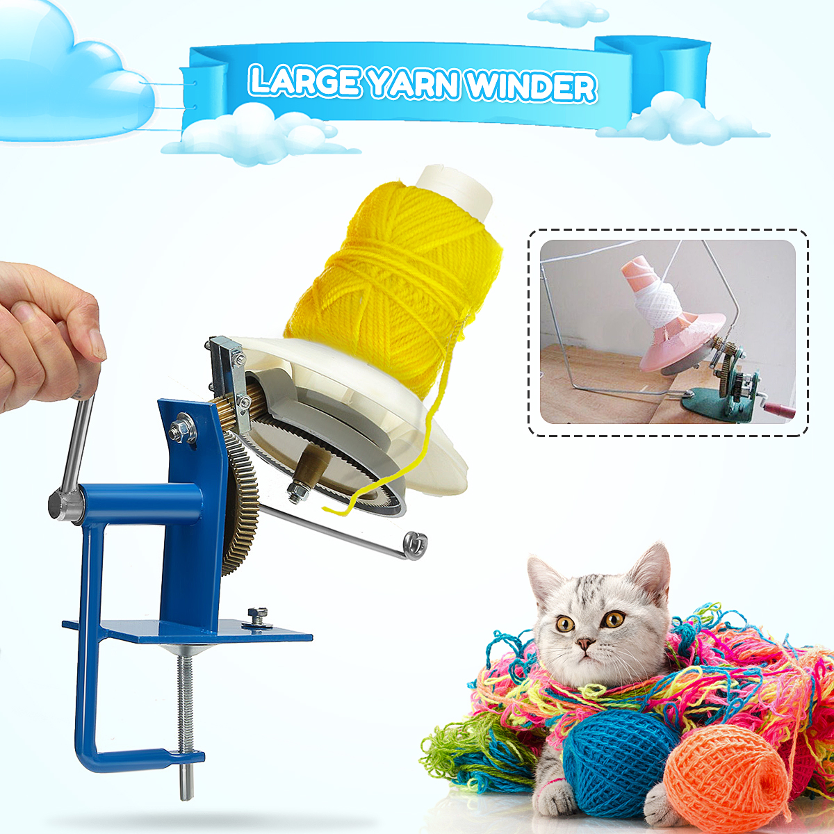Metal-large-Yarn-Fiber-Wool-String-Ball-Winder-Hand-Operated-Needlecraft-Tool-1406662