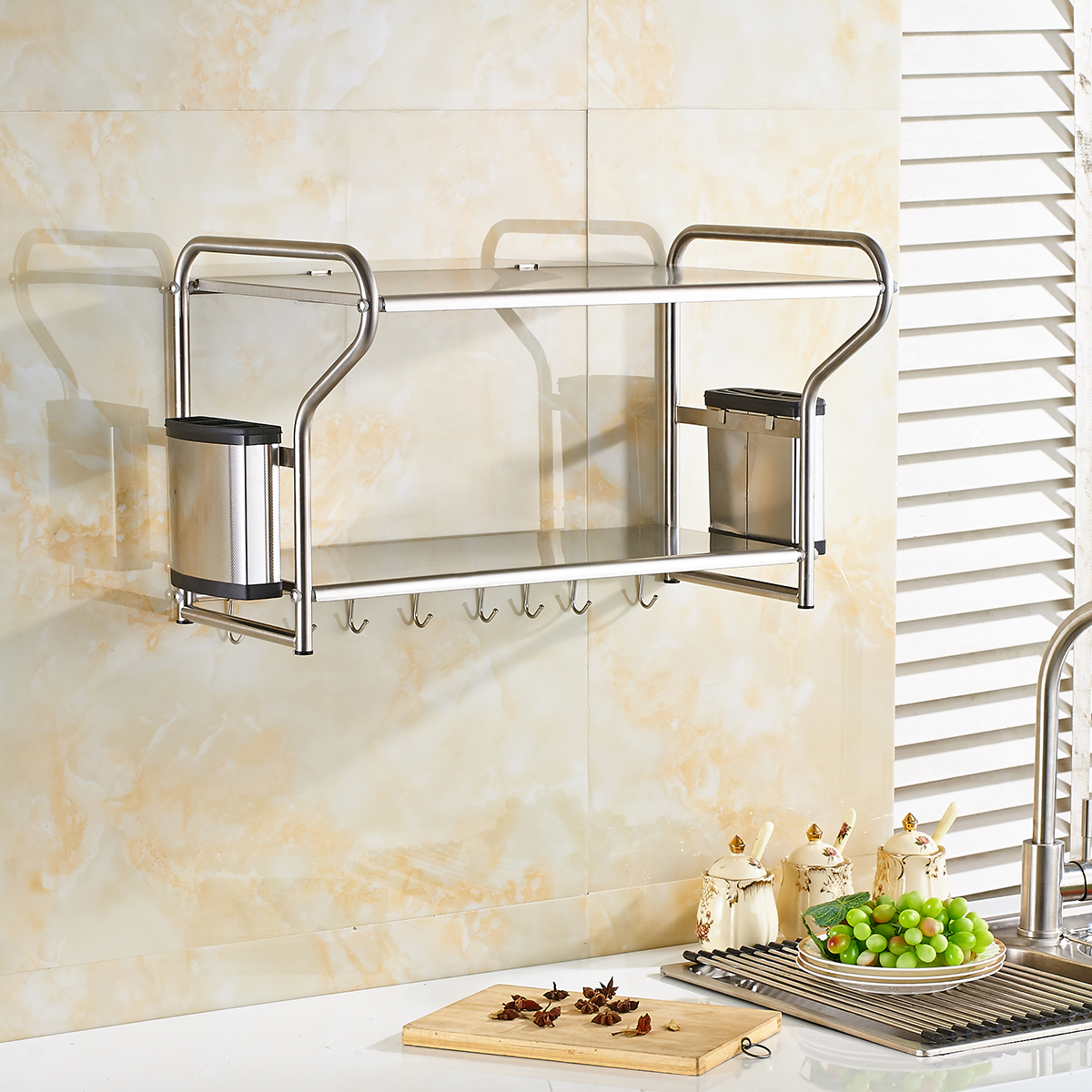 Microwave-Oven-Rack-Kitchen-Stainless-Steel-Wall-Bracket-Shelf-Holder-With-Hooks-1740073