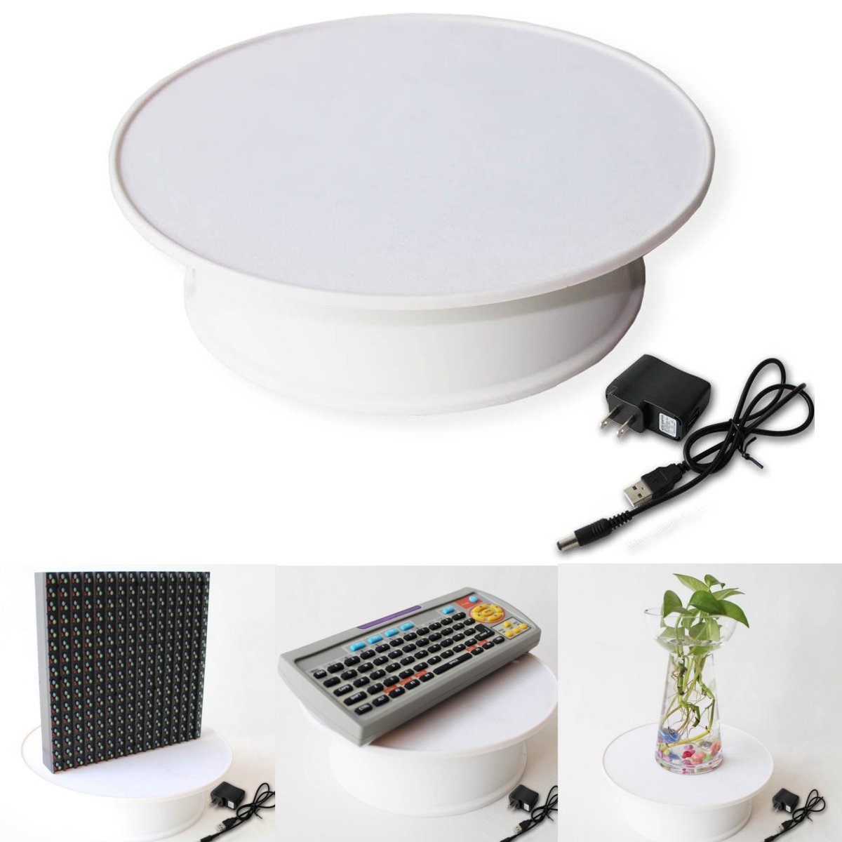 Round-White-Velvet-Top-Electric-Motorized-360deg-Rotating-Turntable-Jewelry-Ornament-Display-Stand-1374821