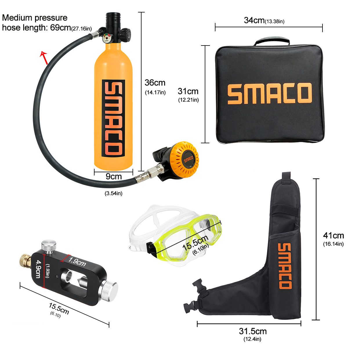S400E-3000PSI-1L-Oxygen-Cylinder-Diving-Scuba-Adapter-Glasses-Equipment-Set-For-SMACO-1716984