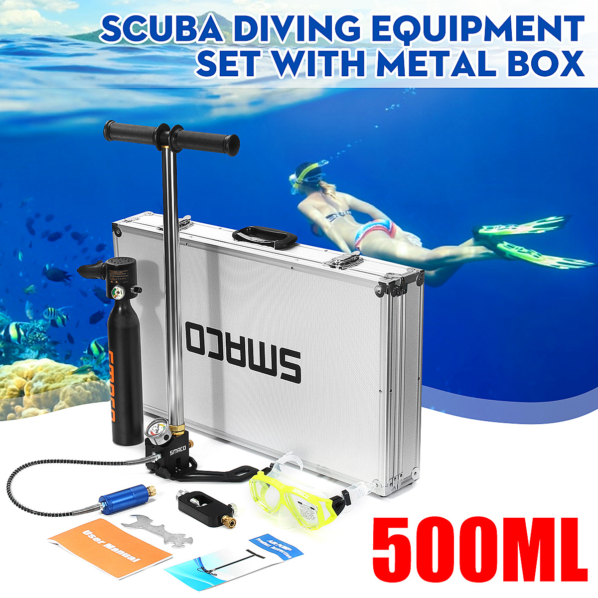 SMACO-Mini-Diving-Scuba-Cylinder-Oxygen-Respirator-Tank-Pump-Underwater-Breath-Box-Set-1562798