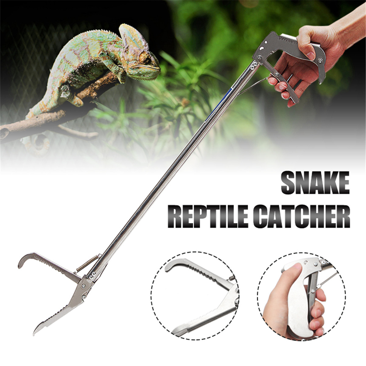 Snake-Stick-Grabber-Reacher-Catcher-Reptile-Tongs-Wide-Jaw-Handle-25FT-33FT-4FT-1558890