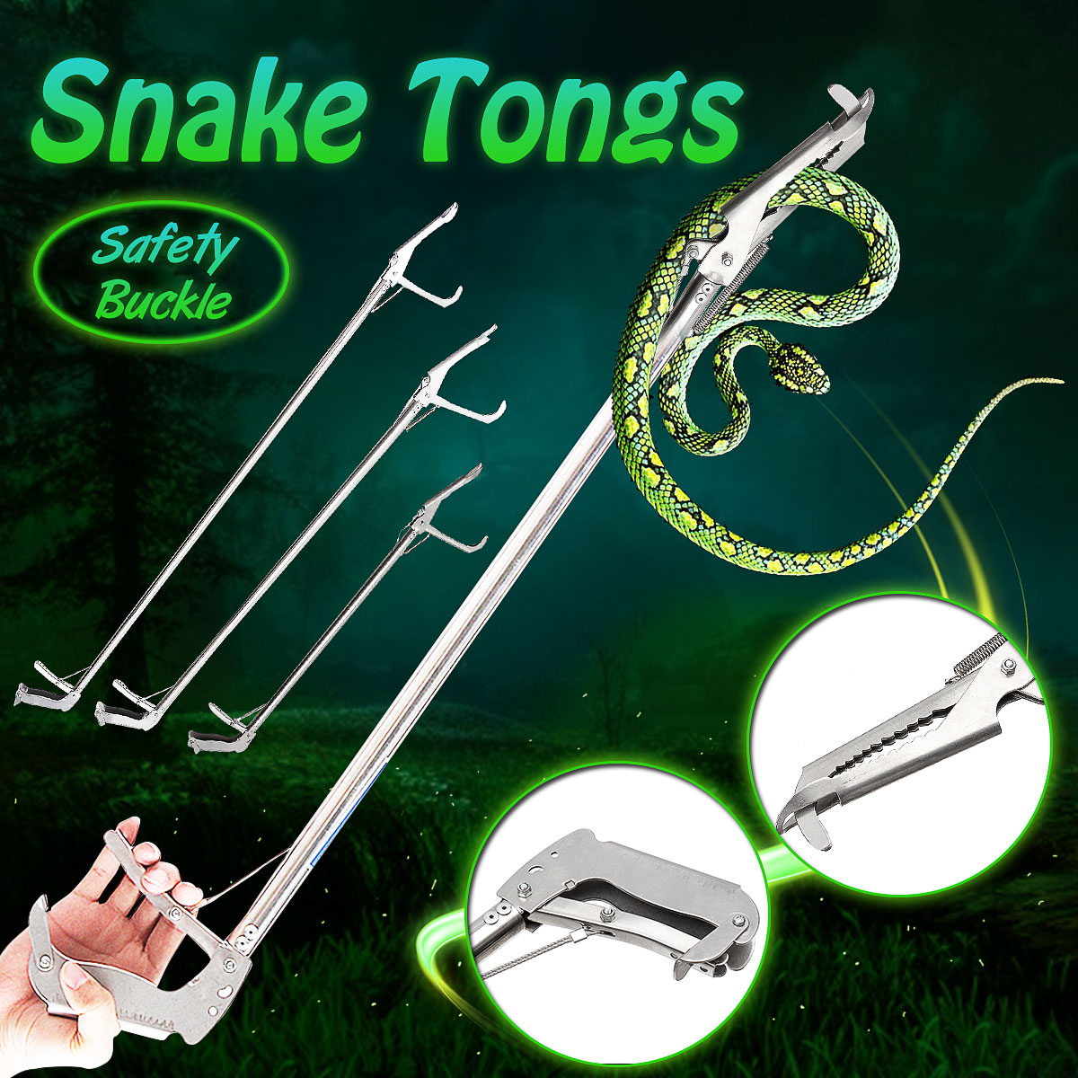 Snake-Stick-Grabber-Reacher-Catcher-Reptile-Tongs-Wide-Jaw-Handle-25FT-33FT-4FT-1558890