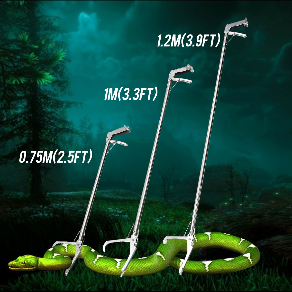 Snake-Stick-Grabber-Reacher-Catcher-Reptile-Tongs-Wide-Jaw-Handle-25FT-33FT-4FT-1558890