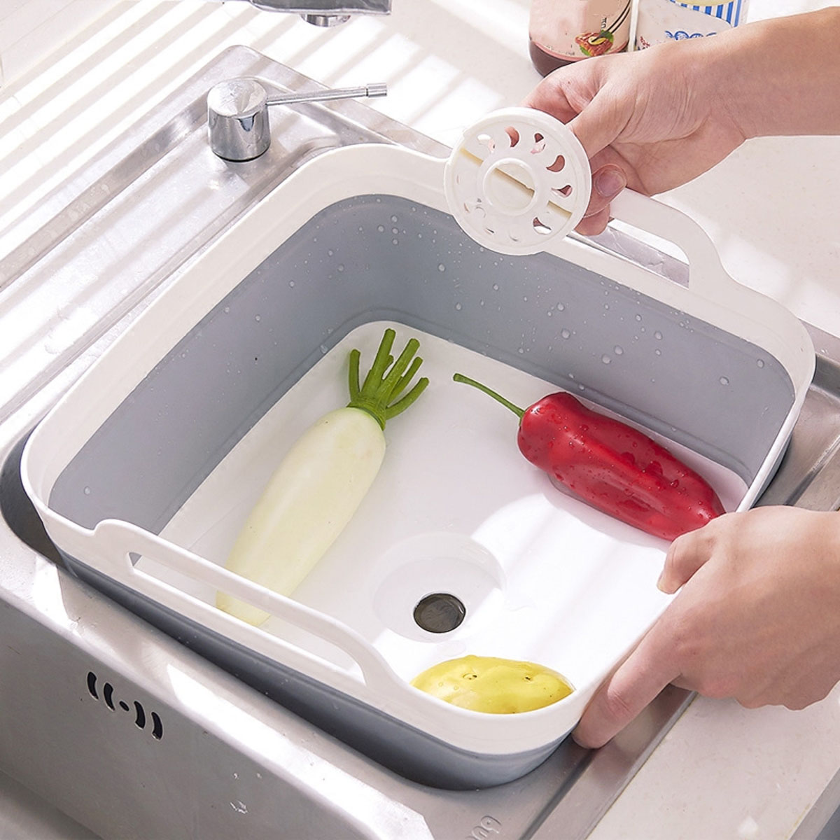 Space-Saving-Collapsible-Sink-Grey-Silicone-for-Home-Caravan-Boat-RV-Camping-1192828