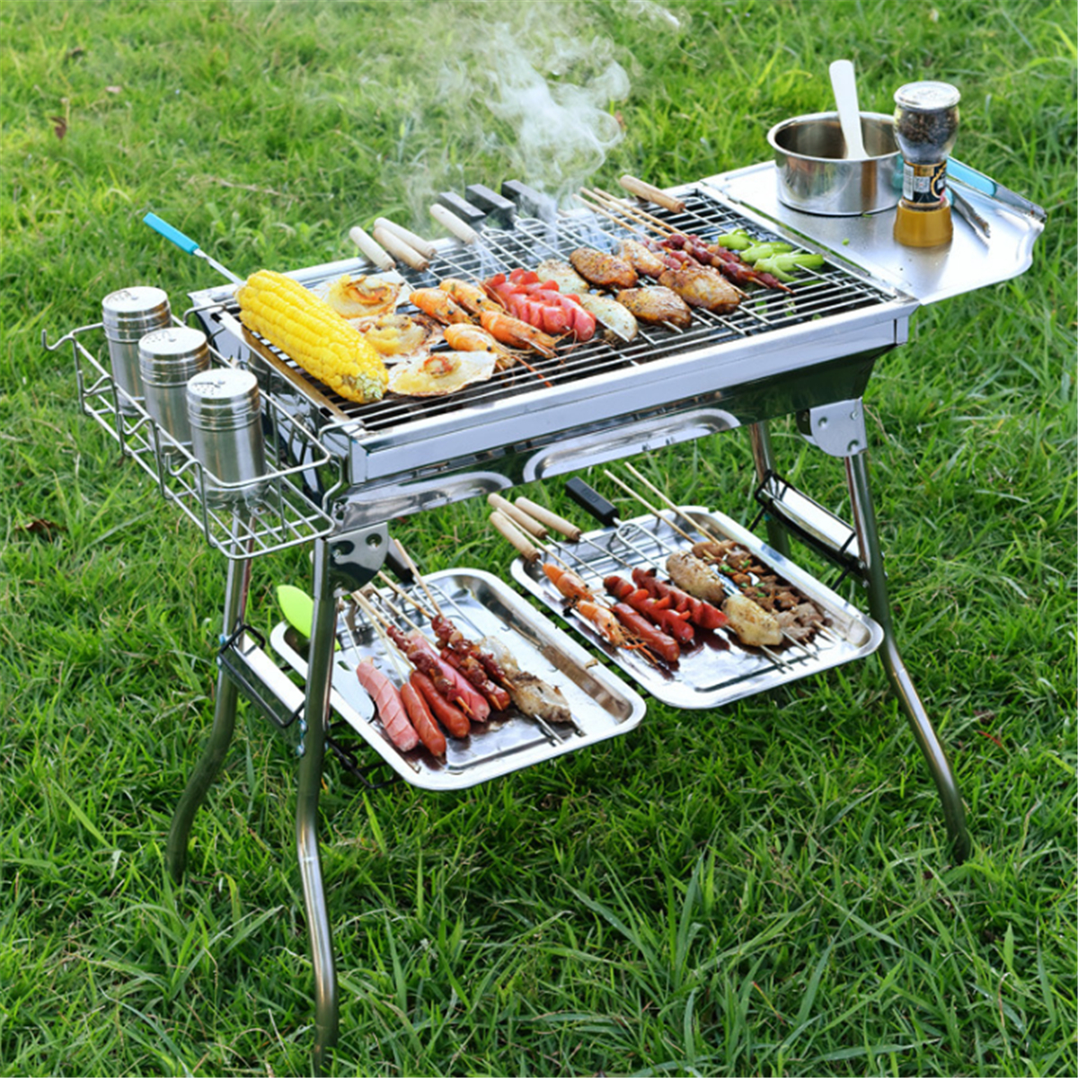 Stainless-Steel-BBQ-Charcoal-Barbecue-Grill-Outdoor-Garden-Picnic-Camping-Cook-1697295