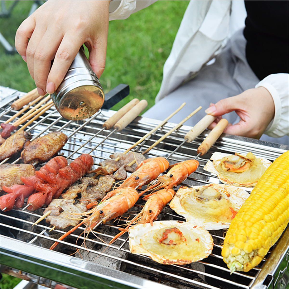 Stainless-Steel-BBQ-Charcoal-Barbecue-Grill-Outdoor-Garden-Picnic-Camping-Cook-1697295