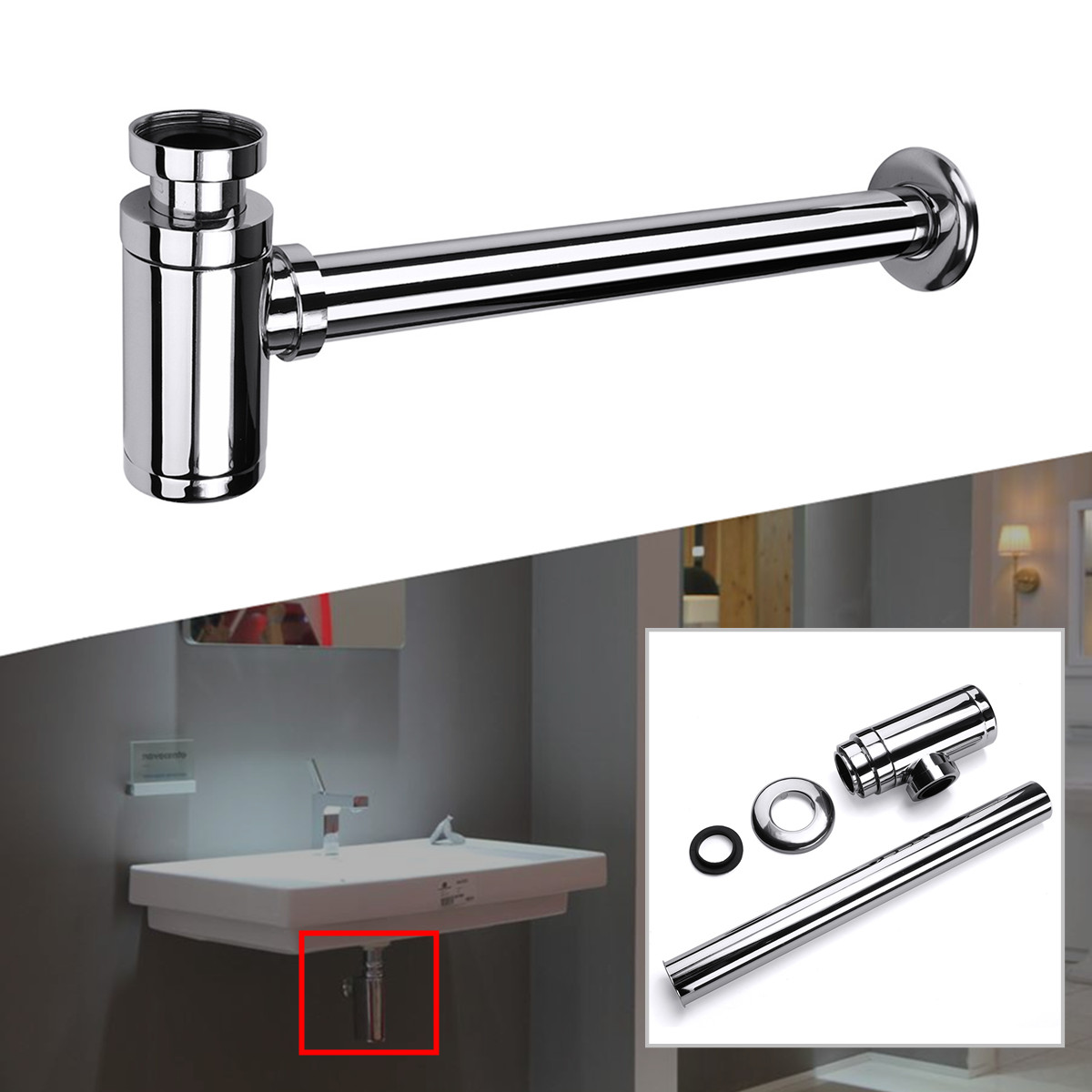 Standard-1-14-Chrome-Brass-Round-Bottle-Waste-Trap-P-Trap-Bathroom-Basin-Sink-Pipe-Cleaner-1370964