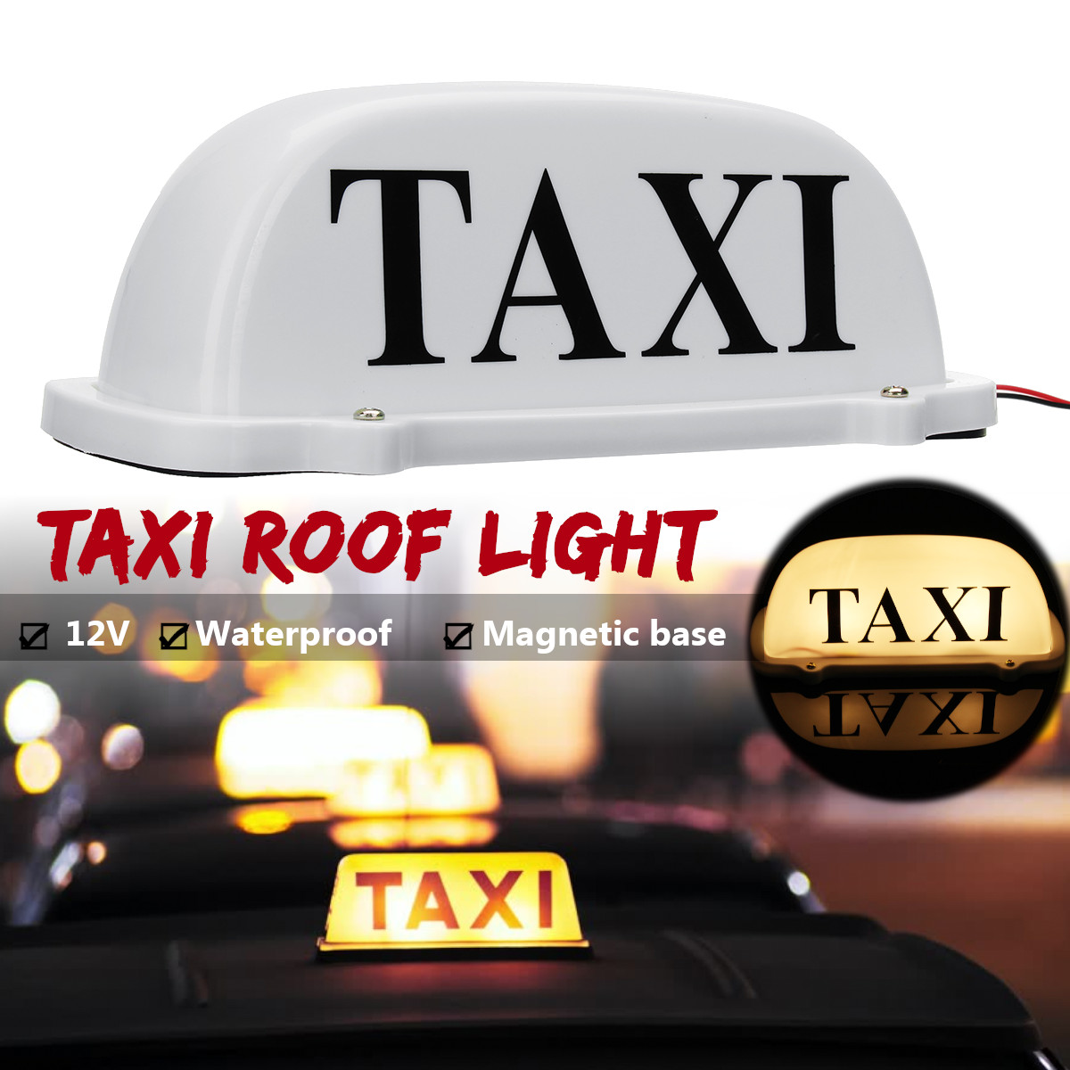 Taxi-Magnetic-Base-Yellow-LED-Cab-Taximeter-Roof-Top-Sign-Light-Lamp-White-Box-1534188