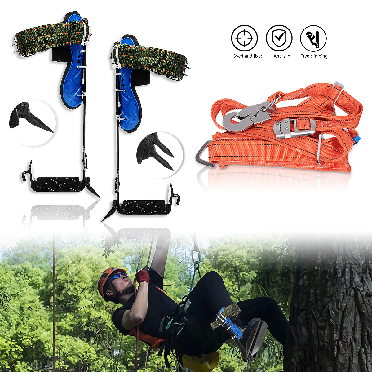 Tree-Climbing-Spike-Set-Safety-Belt-WGear-Adjustable-Lanyard-Stainless-Steel-Climbing-Tool-1564966