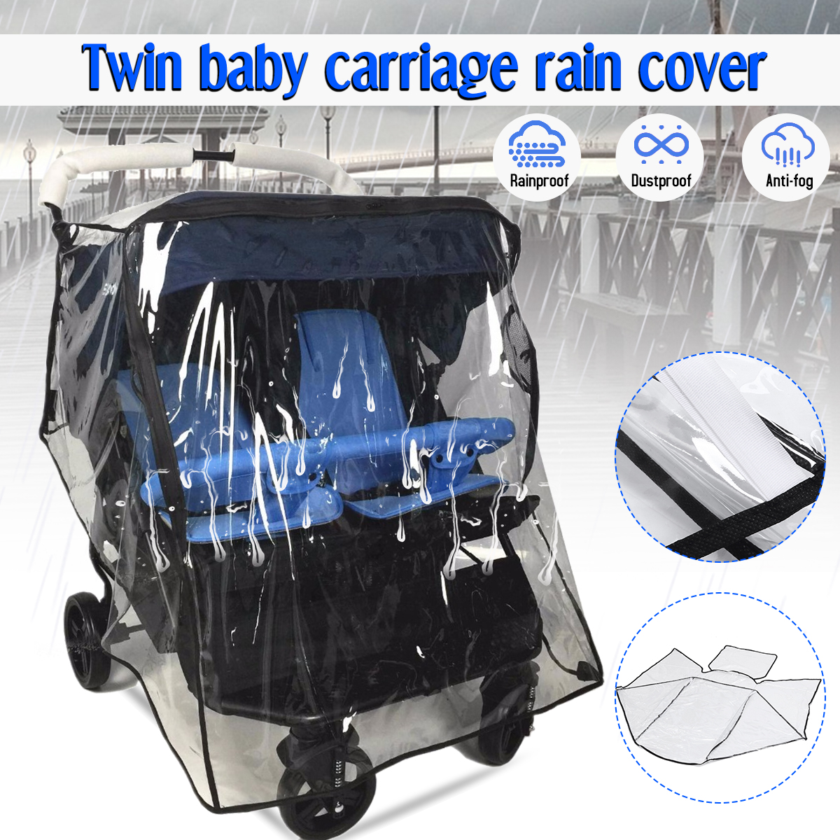 Twin-Baby-Carriage-Rain-Cover-Stroller-Infant-Prams-Transparent-Windproof-Shield-1575307