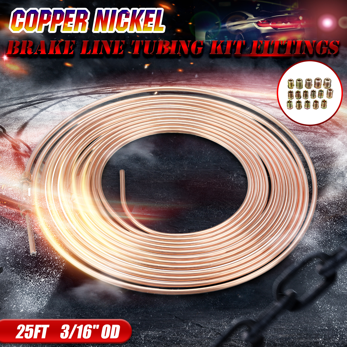 Universal-25Ft-Copper-Nickel-Brake-Line-Tubing-Kit-316quot-OD-with-15Pcs-Nuts-1586631