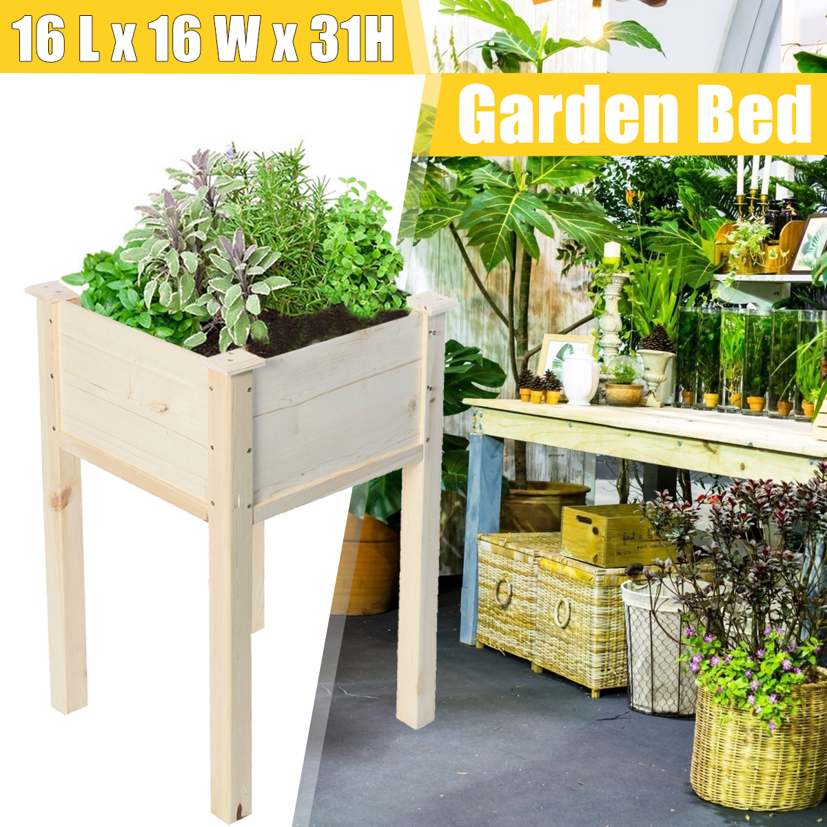 Vegetable-Raised-Garden-Bed-Wood-Backyard-Grow-Flower-Plants-Planter-41x41x79CM-1763334