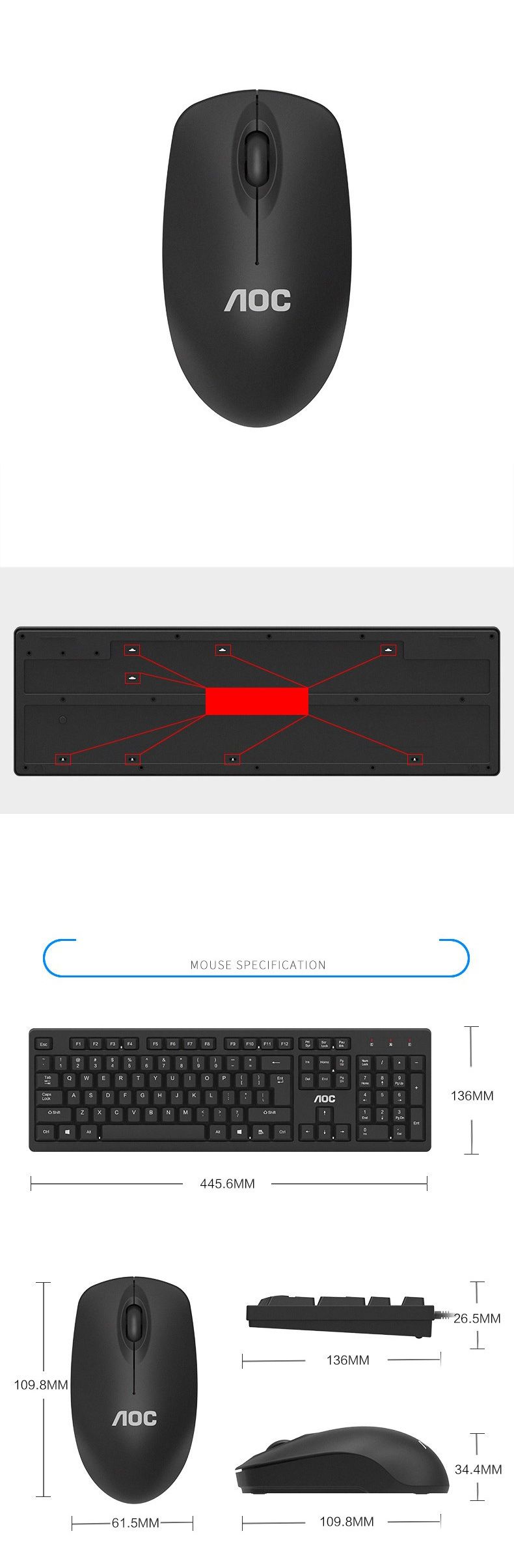 AOC-KM210-Wireless-Keyboard--Mouse-Set-104-keys-Waterproof-Keyboard-24-GHz-USB-Receiver-Mouse-for-Co-1620950