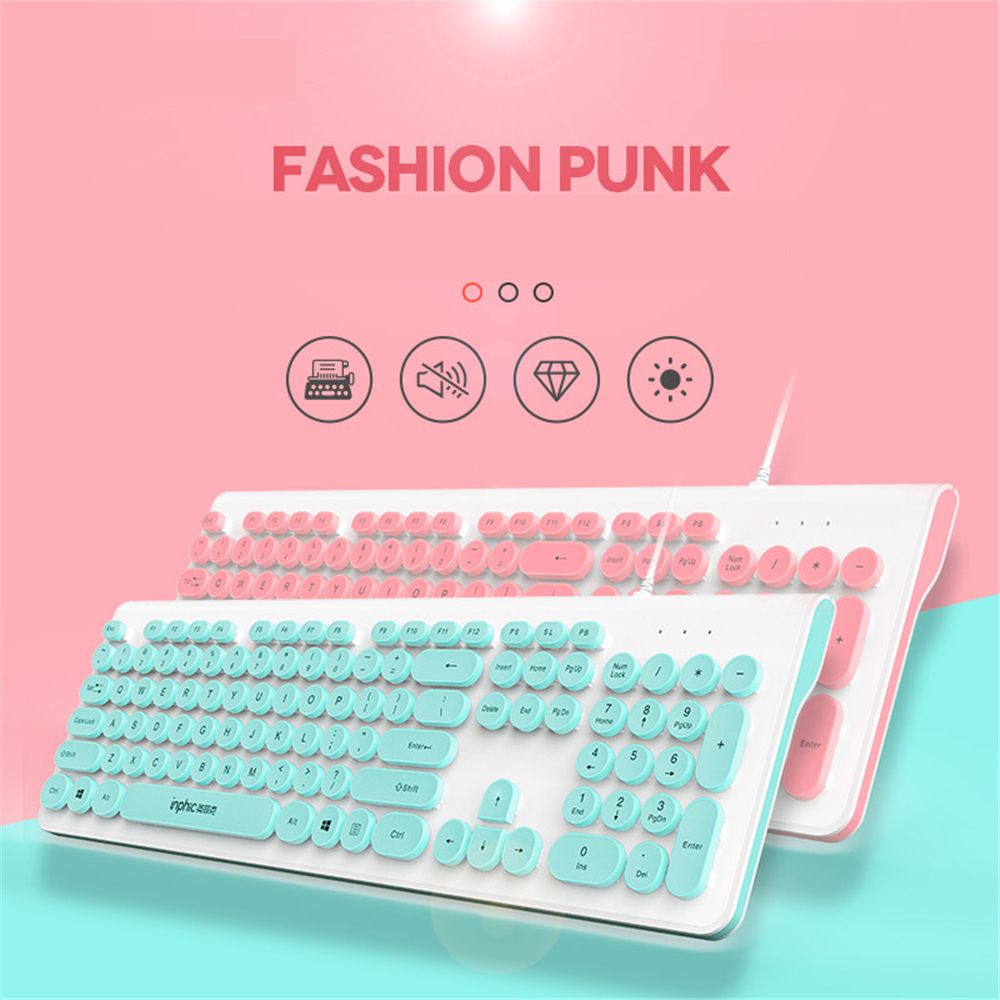 INPHIC-V580P-104-Keys-Wired-Keyboard-Retro-Round-Keycaps-Design-Keyboard-Pink-Black-Typing-Keyboard--1739892