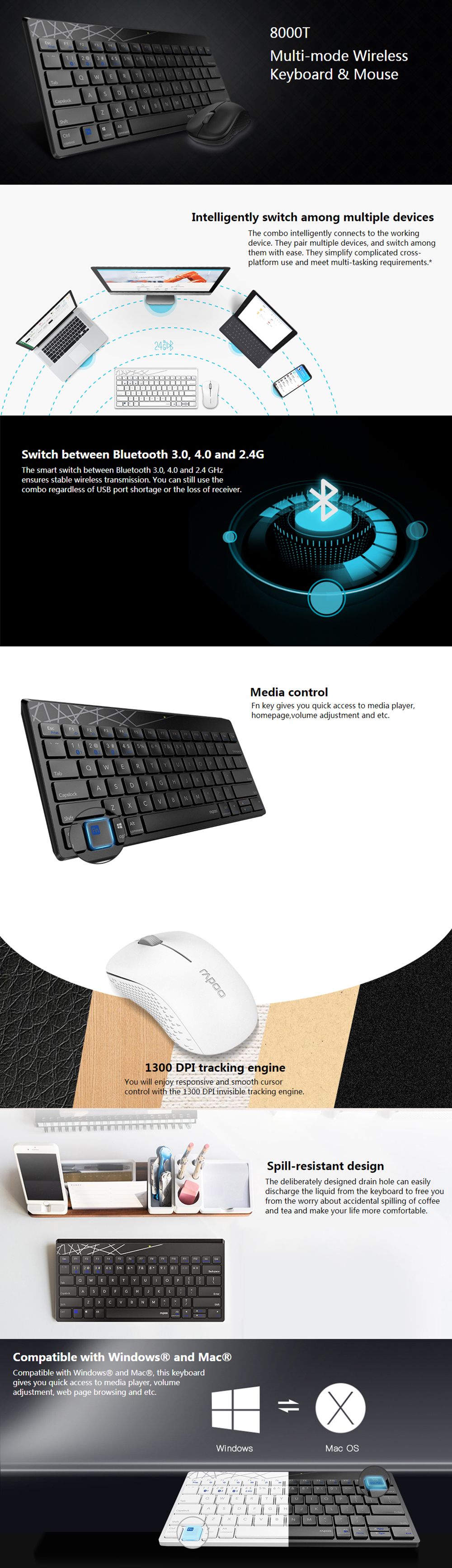 Rapoo-8000T-Multi-Mode-Wireless-Keyboard--Mouse-Set-bluetooth-304024G-78-Keys-Keyboard-1300DPI-Mouse-1729259