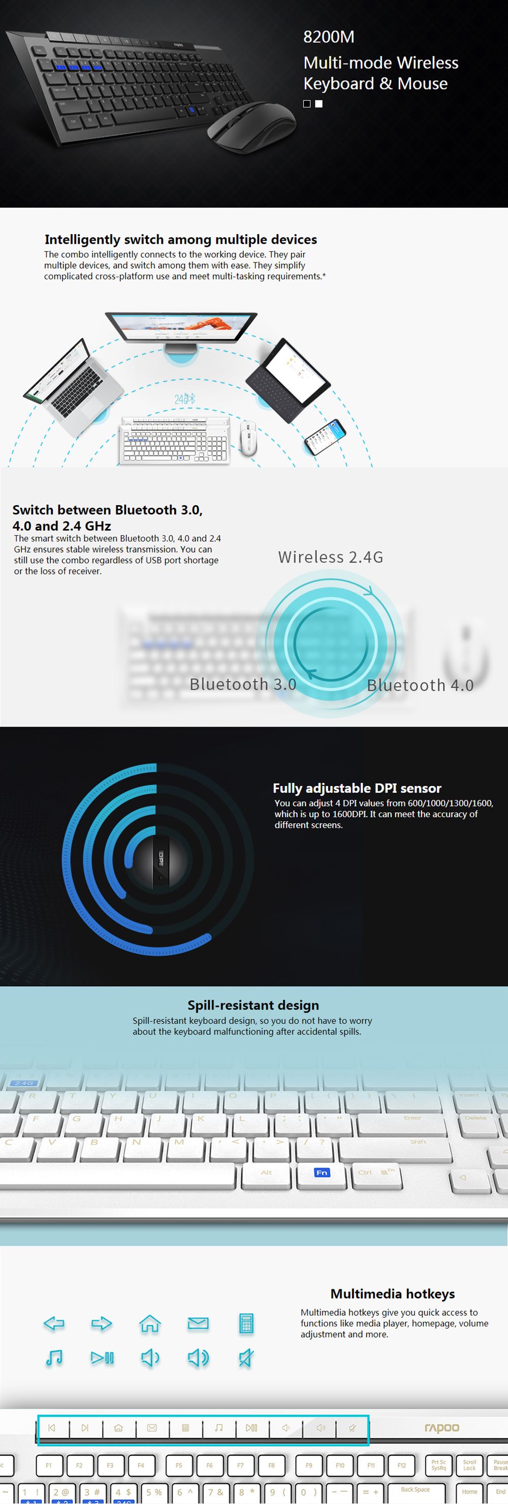 Rapoo-8200M-Multi-Mode-Wireless-Keyboard--Mouse-Set-bluetooth-304024GHz-113-Keys-Keyboard-1600DPI-Mo-1729405