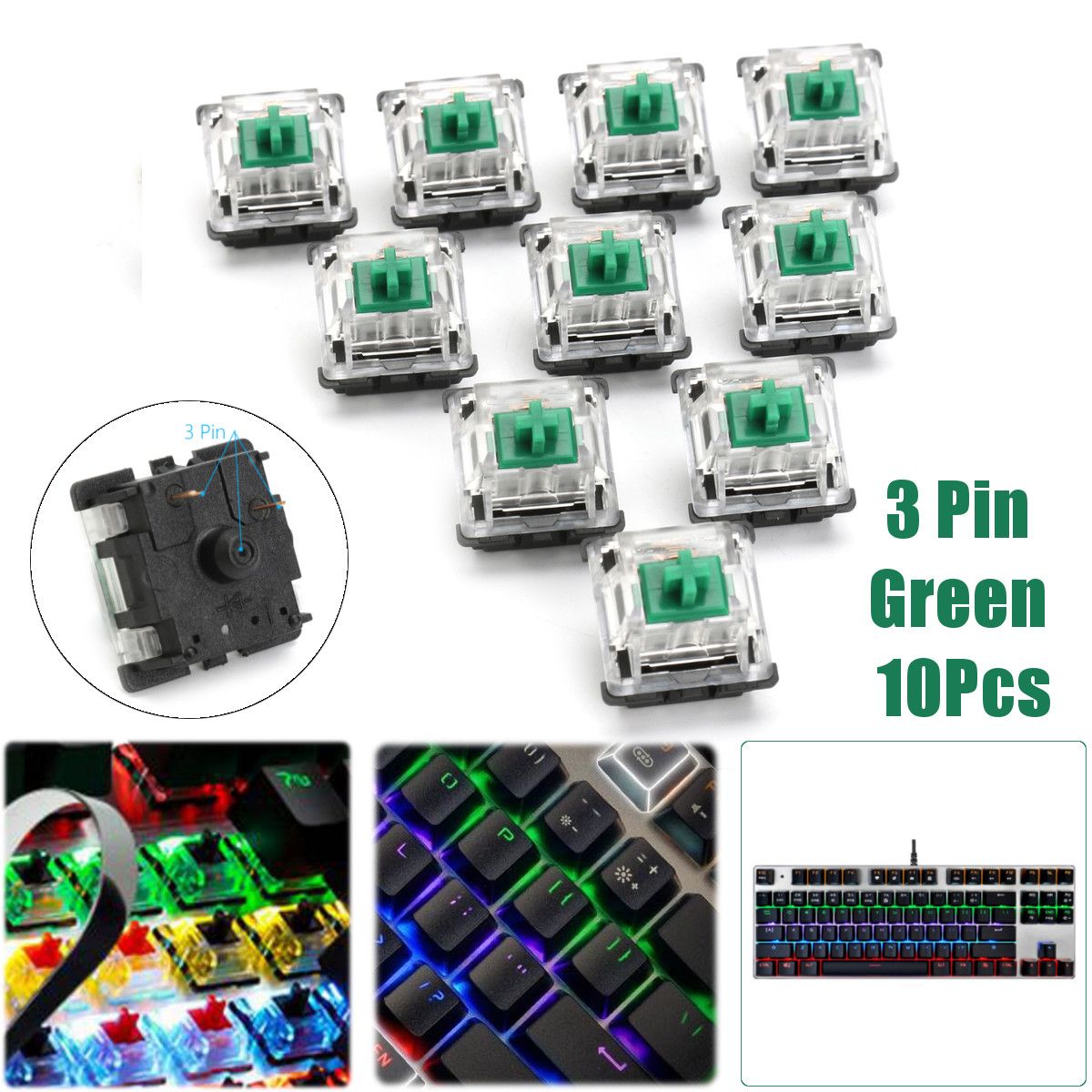 10PCS-3-Pin-Green-Switch-for-Mechanical-Gaming-Keyboard-1173261