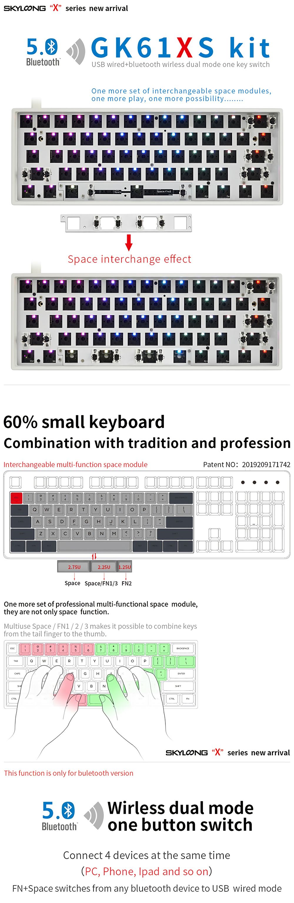 Geek-Customized-GK61X-GK61XS-Keyboard-Customized-Kit-Hot-Swappable-60-RGB-Wired-bluetooth-Dual-Mode--1719597