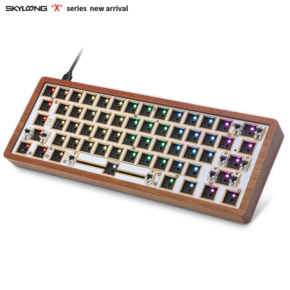 Wooden-Case-Version-Geek-Customized-GK61XS-RGB-Keyboard-Customized-Kit-Wired-bluetooth-Dual-Mode-Hot-1722991
