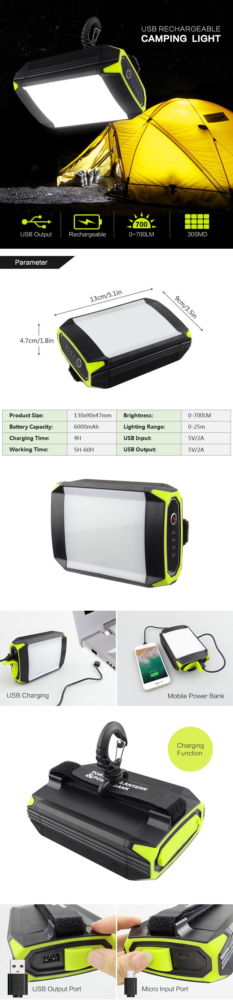 XANE-SP1-Mobile-Power-Bank-Flash-Light-USB-Rechargeable-Flashlight-Camping-Tent-Work-Light-Portable--1348802