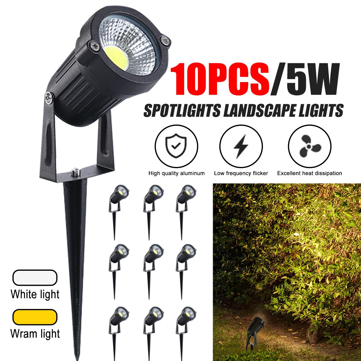 10pcs-5W-LED-Waterproof-Spotlights-Landscape-Lights-Walkway-Outdoor-Garden-1745490